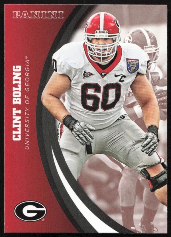 Clint Boling 2015 Georgia Bulldogs Panini card #18, front view, in college football uniform.