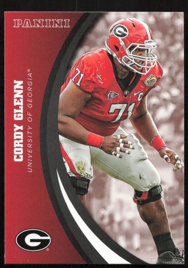 Georgia Bulldogs Cordy Glenn 2015 Panini Card Front, Player 19, College Football Trading Card.