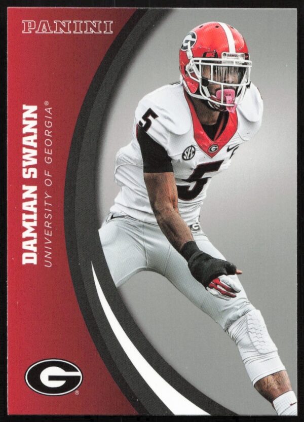 2015 Panini Damian Swann Georgia Bulldogs trading card, showcasing player in action.