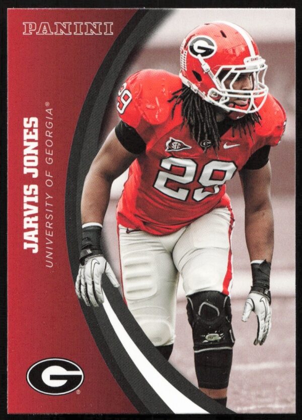 Front view of 2015 Panini Card featuring Georgia Bulldogs Jarvis Jones, number 34.