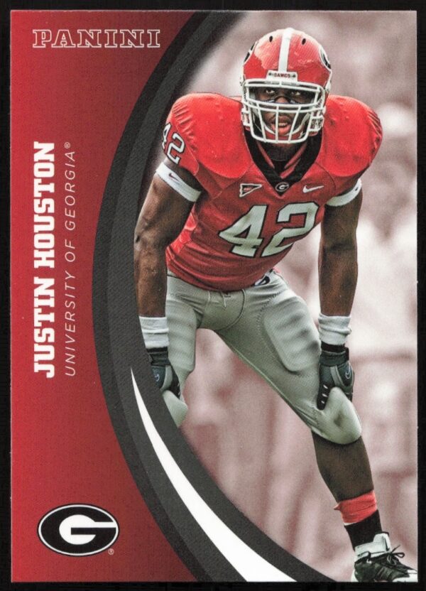 2015 Panini card front of Justin Houston, Georgia Bulldogs, with action shot, #39.