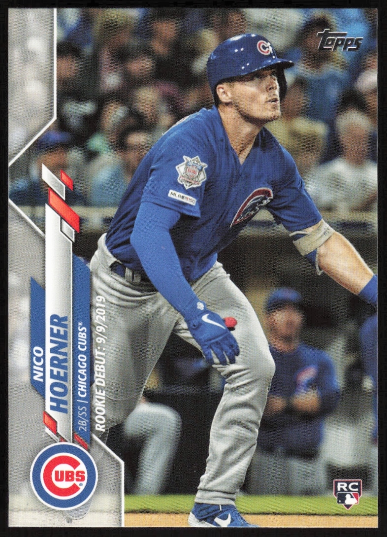 Nico Hoerner 2020 Topps Update card #U-251 Chicago Cubs action shot.