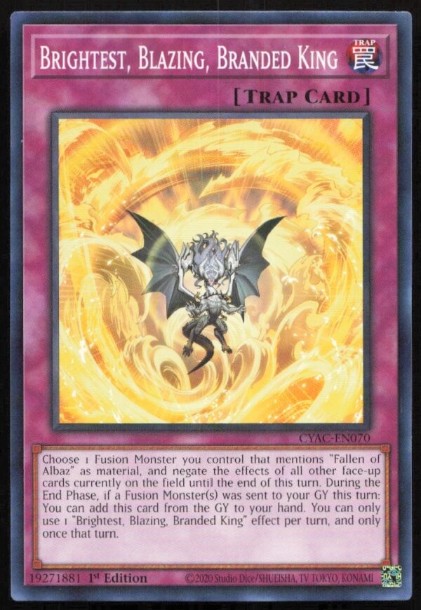 2020 Yu-Gi-Oh! Cyberstorm Access Brightest Edition Card: Blazing Branded King (1st Edition) Artwork.
