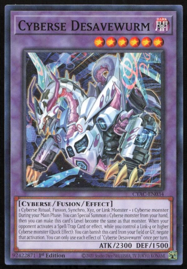 Cyberse Desavewurm card from 2020 Yu-Gi-Oh! Cyberstorm Access, featuring cyber-dragon artwork.