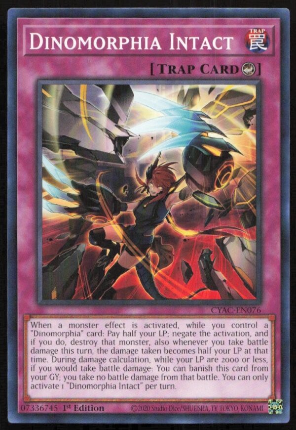 1st Edition Dinomorphia Intact card from 2020 Yu-Gi-Oh! Cyberstorm Access, #CYAC-EN076, front view.