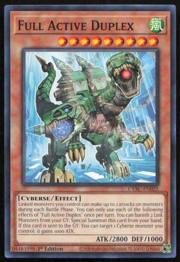 Yu-Gi-Oh! 2020 Cyberstorm Access Full Active Duplex Card, 1st Edition, Front View.