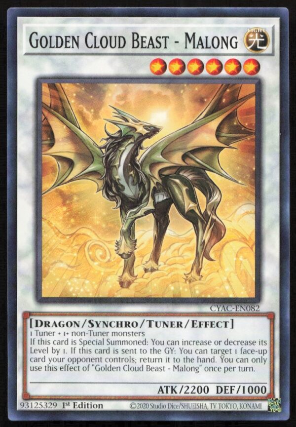 Golden Cloud Beast Malong Yu-Gi-Oh! card, CYAC-EN082, 2020 Cyberstorm Access, 1st Edition.