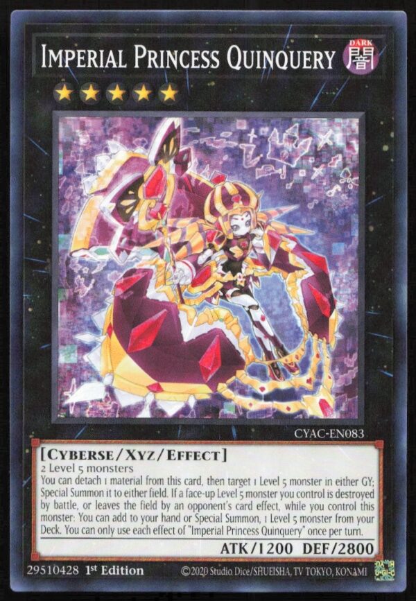 Yu-Gi-Oh! 2020 Cyberstorm Access Imperial Princess Quinquery card, CYAC-EN083, 1st Edition, front view.