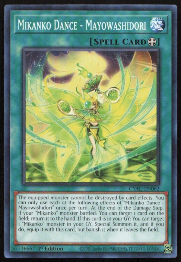 2020 Yu-Gi-Oh! Mikanko Dance Mayowashidori trading card front view, Cyberstorm Access.
