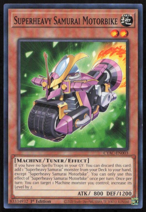 Superheavy Samurai Motorbike card from Yu-Gi-Oh! Cyberstorm 2020, first edition, #CYAC-EN003.