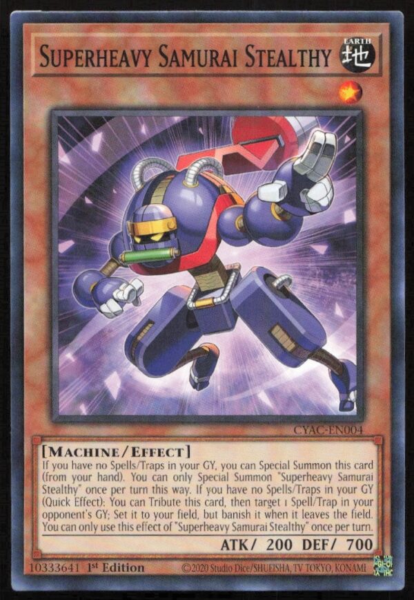 Superheavy Samurai Stealthy Yu-Gi-Oh! card, 2020 Cyberstorm Access, featuring mechanized samurai art.