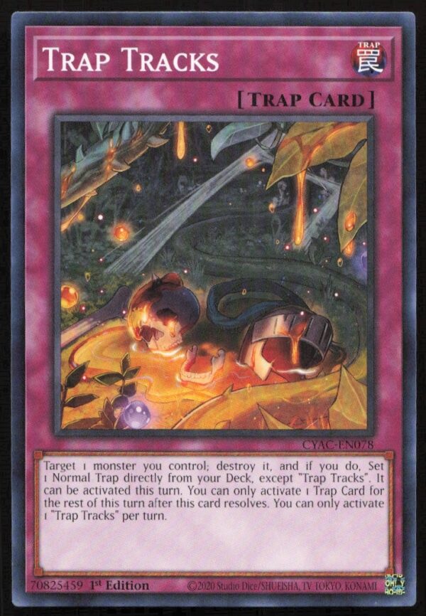 Yu-Gi-Oh! Cyberstorm Access Trap Tracks Card CYAC-EN078 with detailed 2020 artwork.
