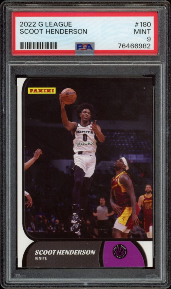 PSA 9 graded Scoot Hendersons 2021-22 Panini NBA G League trading card.