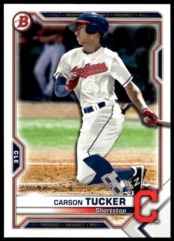 Carson Tucker 2021 Bowman Prospects Baseball Card #BP-77, front view.