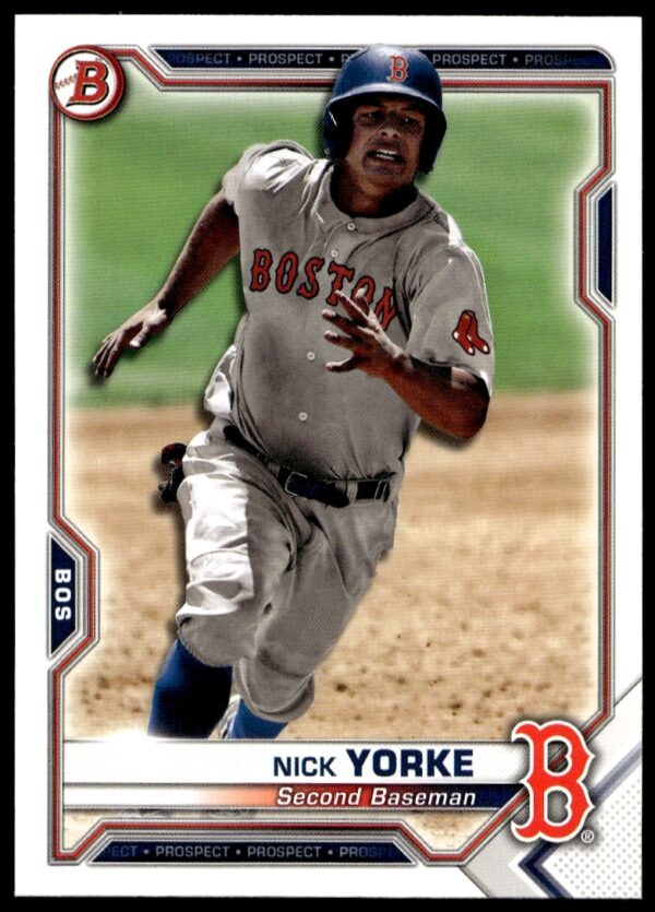 Nick Yorke 2021 Bowman Prospect Card #BP-114, baseball action pose, team uniform.