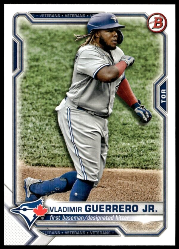 Vladimir Guerrero Jr. 2021 Bowman Card #73, batting stance in Blue Jays uniform.