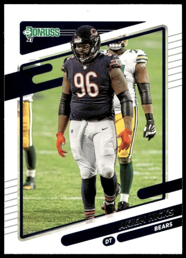 Akiem Hicks 2021 Donruss Football Card #208, showcasing player in action.