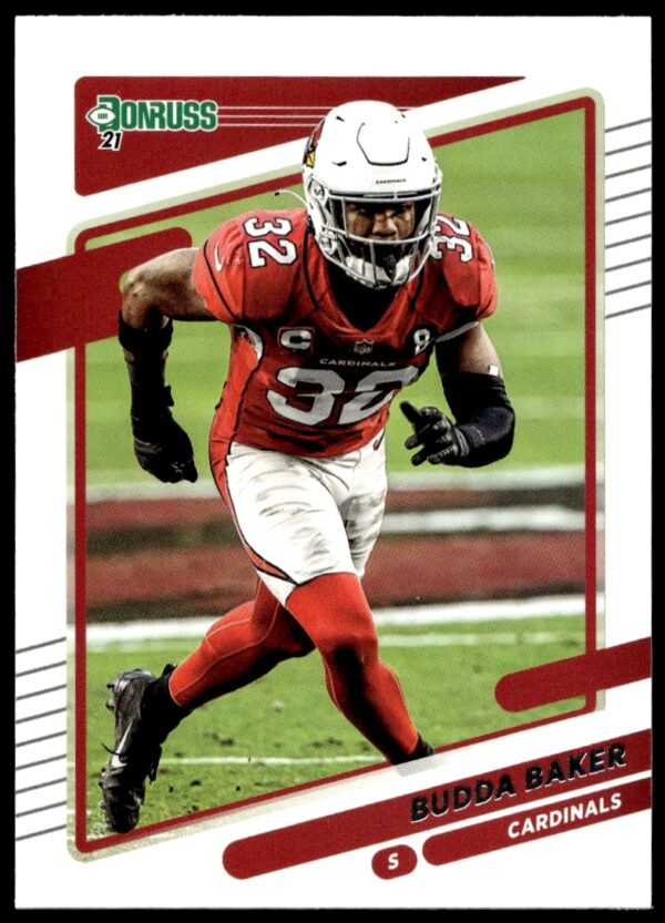 Budda Baker 2021 Donruss card #250, Arizona Cardinals star player action shot, front view.