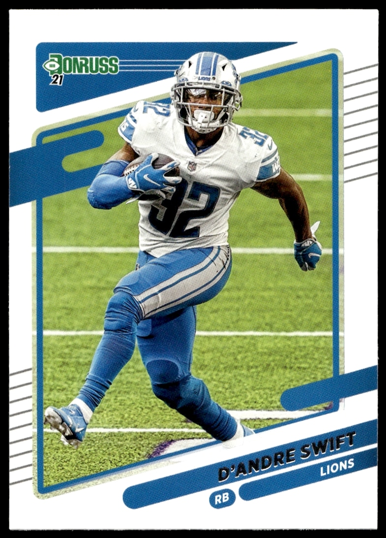 DAndre Swift 2021 Donruss Football Card #171, Detroit Lions, dynamic action shot.
