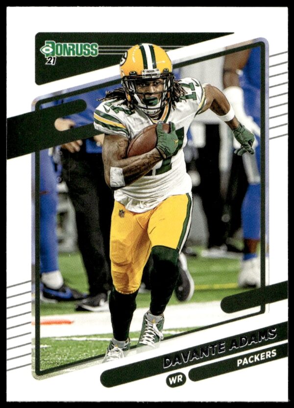 Davante Adams 2021 Donruss Football Card #158 in Packers uniform, front view.