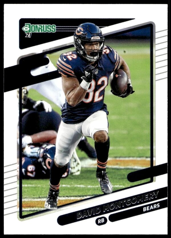 David Montgomery 2021 Donruss Football Card #205, Chicago Bears, Action Pose (Front).