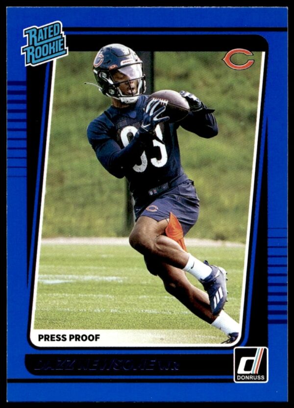 Dazz Newsome 2021 Donruss Press Proof Blue Card #320 featuring him in team uniform.