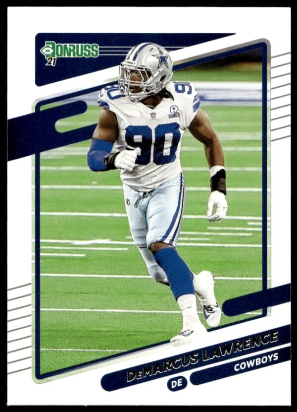 DeMarcus Lawrence 2021 Donruss football card #193 featuring Dallas Cowboys defensive end in action.