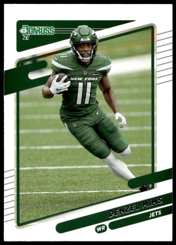 2021 Donruss Football Card #39 featuring Denzel Mims in New York Jets uniform.