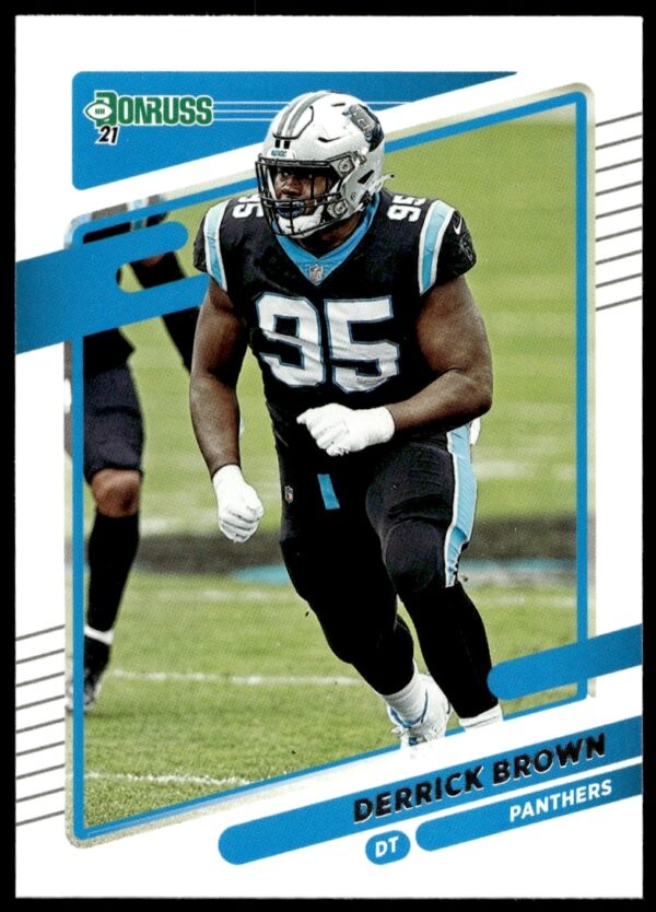 Derrick Brown 2021 Donruss Football Card #43, featuring action shot and player details.