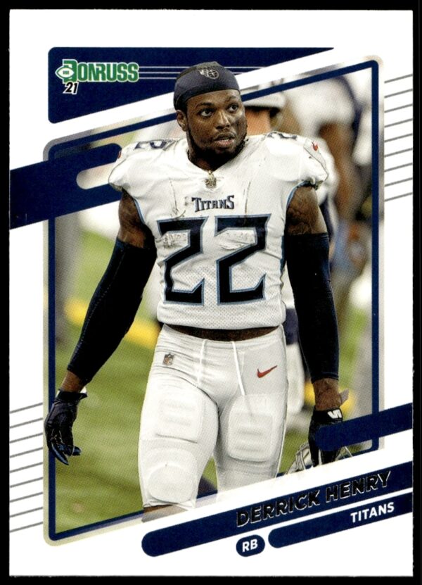 Derrick Henry 2021 Donruss Card #14, No Helmet, Front View, NFL Star Athlete.