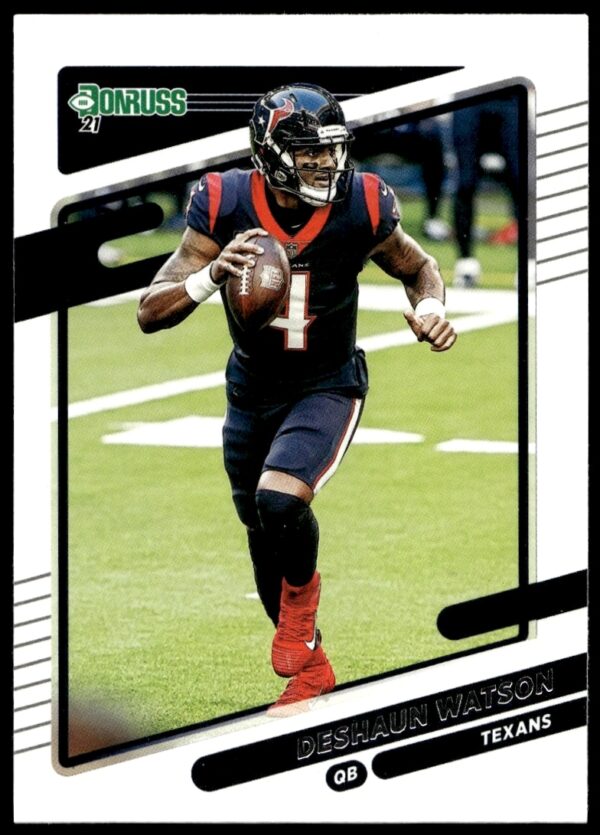 Deshaun Watson 2021 Donruss football card #163, highlighting Houston Texans quarterback in action.