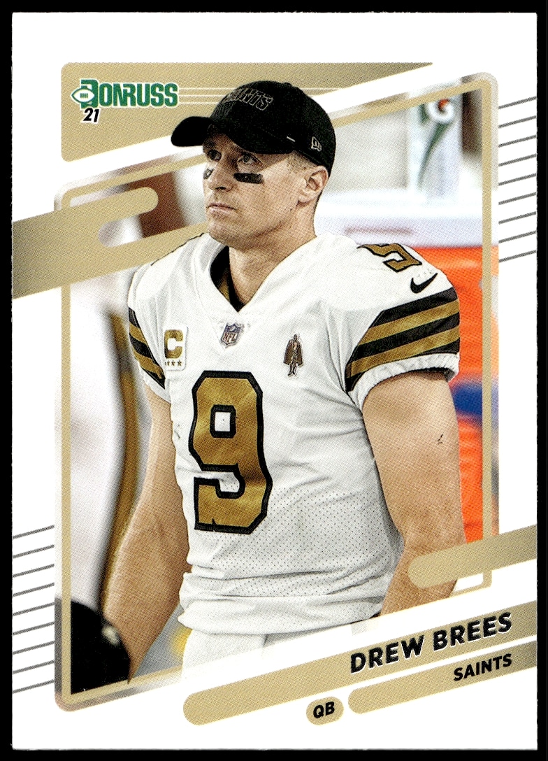 2021 Donruss Drew Brees Card #93, No Helmet, Front View, Collectible NFL Trading Card.