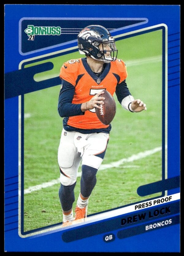 2021 Donruss Blue Press Proof Card featuring NFL quarterback Drew Lock, card #179.