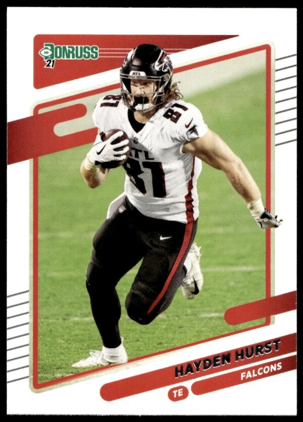 Hayden Hurst in Action: 2021 Donruss Football Card #235 (Front).