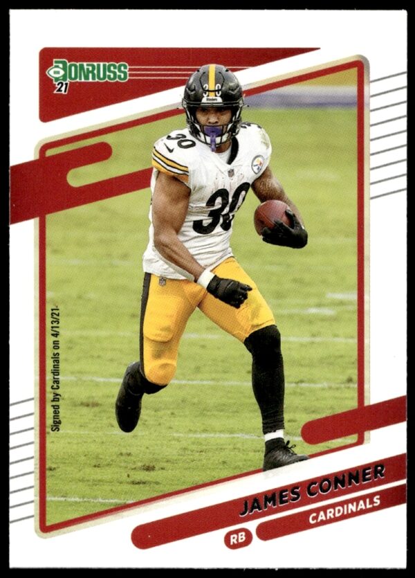 2021 Donruss James Conner football card, Arizona Cardinals action pose, card #21.