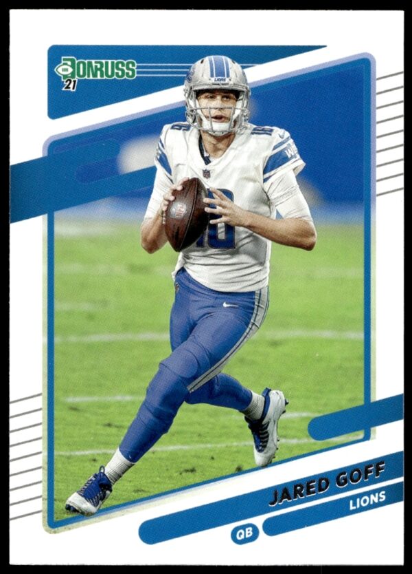 Jared Goff 2021 Donruss Football Card #170, showcasing quarterback action and team jersey.