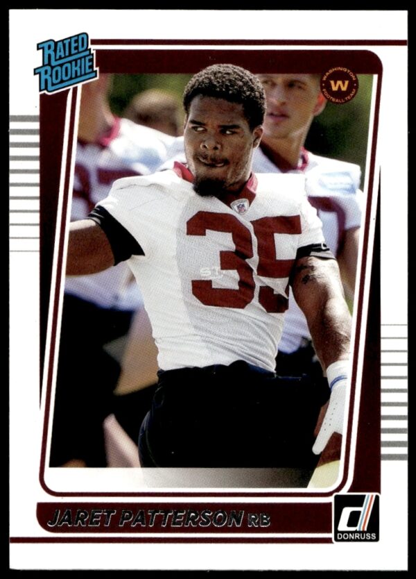 2021 Donruss Rookie Jaret Patterson Card #298 with dynamic action shot.