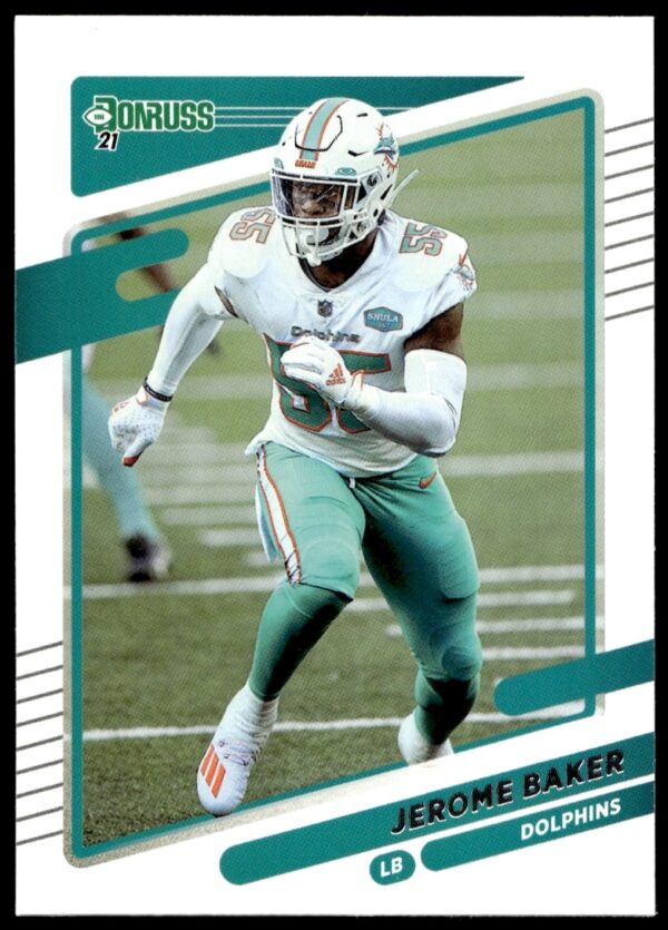 Jerome Baker 2021 Donruss Football Card, Miami Dolphins Linebacker, Card Front #67.