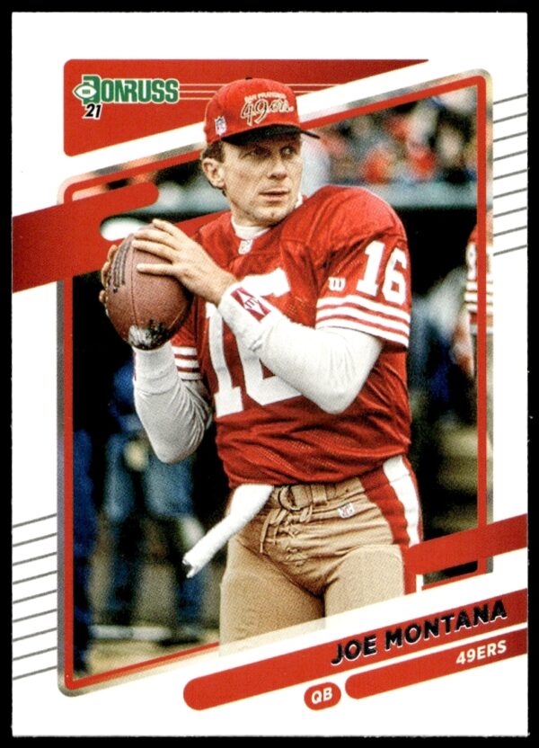 2021 Donruss Joe Montana Card #57, Helmetless Version, Front View.