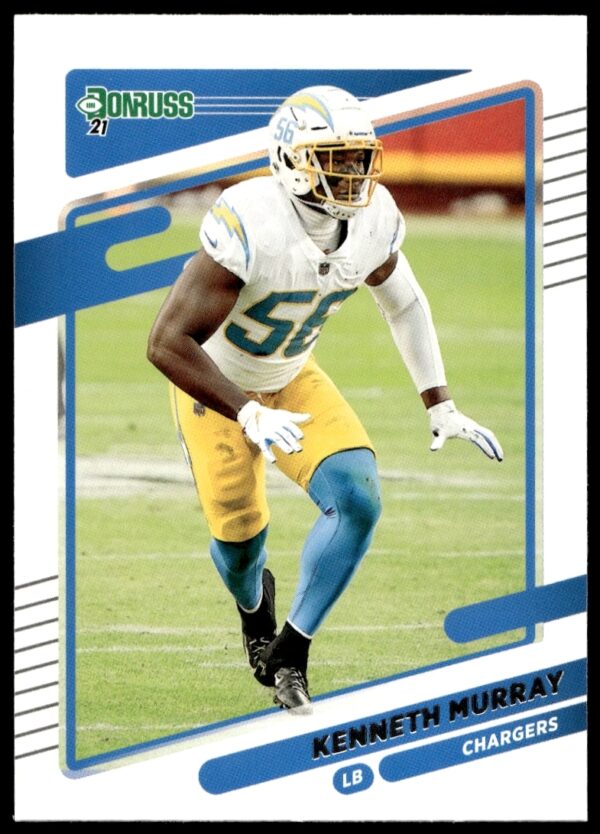 Kenneth Murray 2021 Donruss Card #77: Dynamic Football Pose, Team Colors, Player Stats.