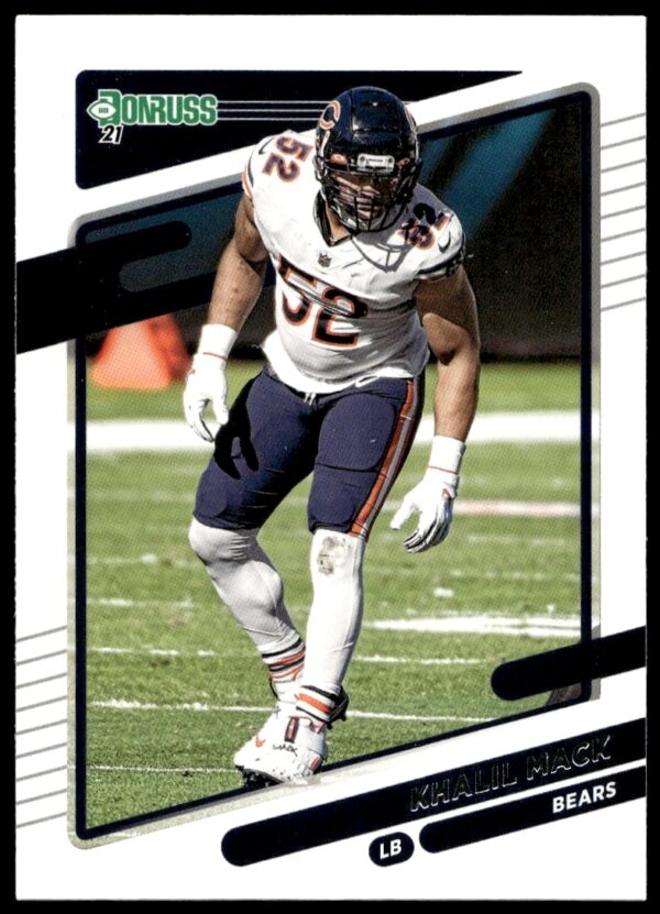 Khalil Mack 2021 Donruss Card #203 Front, Chicago Bears Linebacker in Action.