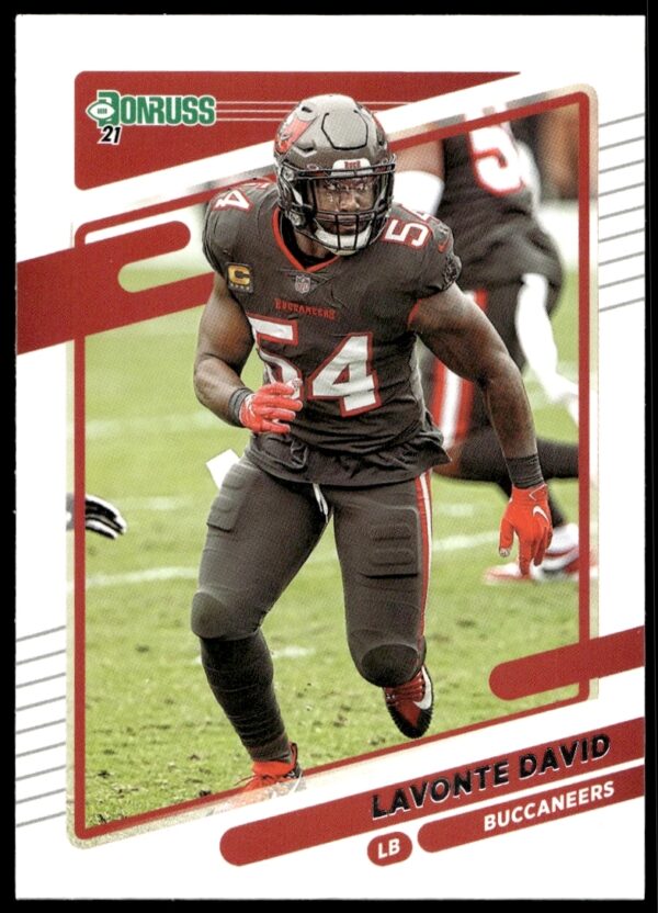 Lavonte David 2021 Donruss Football Card #105, Tampa Bay Buccaneers, action shot.