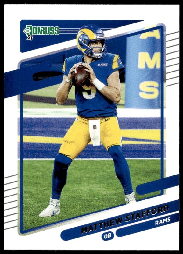 Matthew Stafford 2021 Donruss card, #139, front view, Los Angeles Rams quarterback.