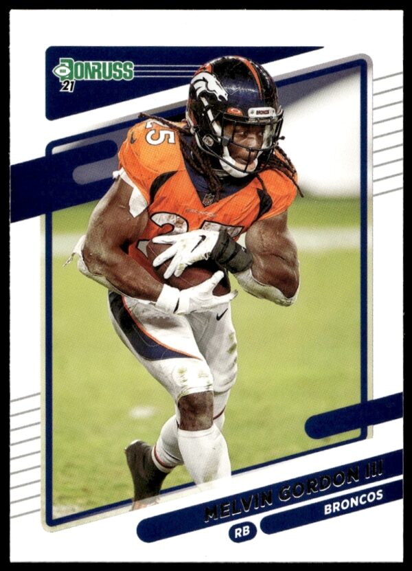 Melvin Gordon III 2021 Donruss NFL card #184, showcasing action in team uniform.