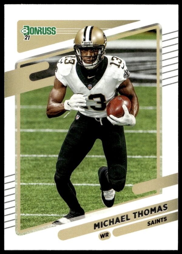 Michael Thomas 2021 Donruss Football Card #96 Front View Saints Uniform Mid-Action