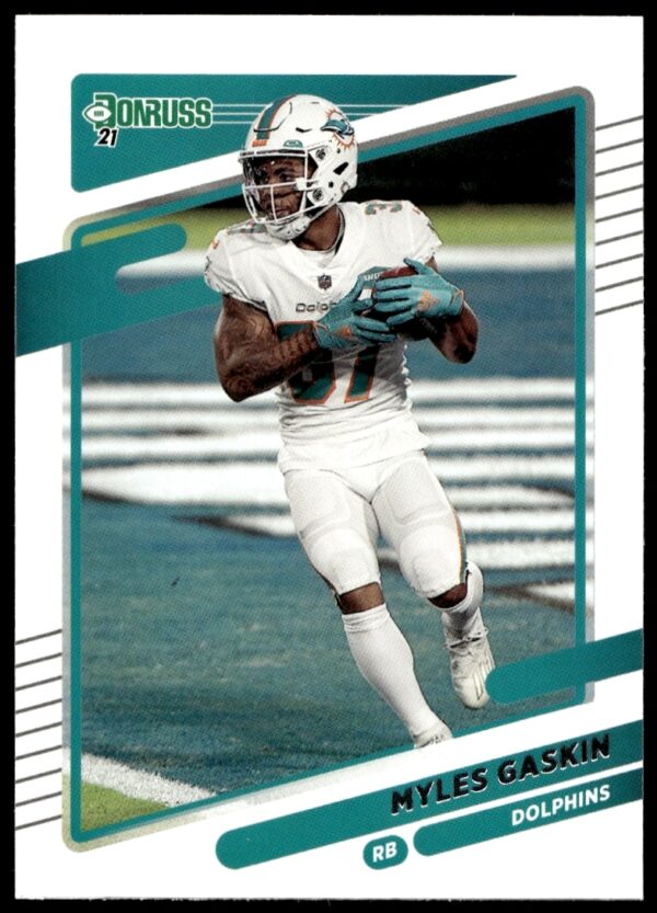 Myles Gaskin 2021 Donruss Football Card #65, Miami Dolphins Collectible.