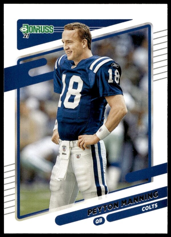 Peyton Manning 2021 Donruss Card: Colts Jersey, No Helmet, Action Pose, #148 Front