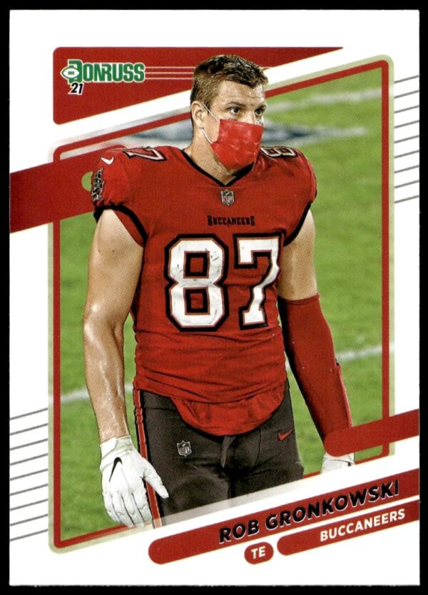Rob Gronkowski 2021 Donruss Card #104, Helmetless, Showcasing His Athletic Stance.