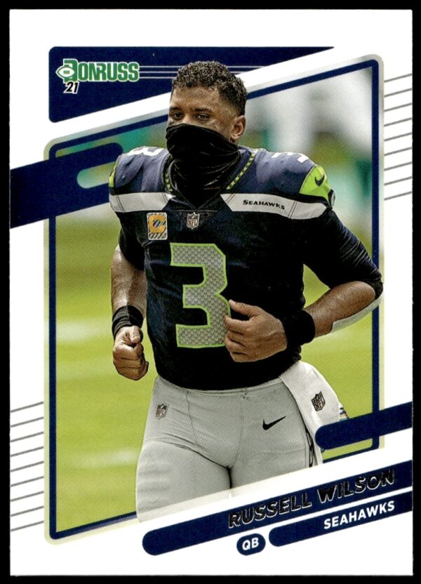 Russell Wilson 2021 Donruss Card, No Helmet, Seahawks QB, Card #28 Front View