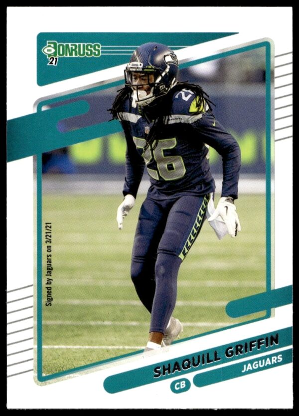 Shaquill Griffin 2021 Donruss Football Card Front #35, featuring dynamic action shot.